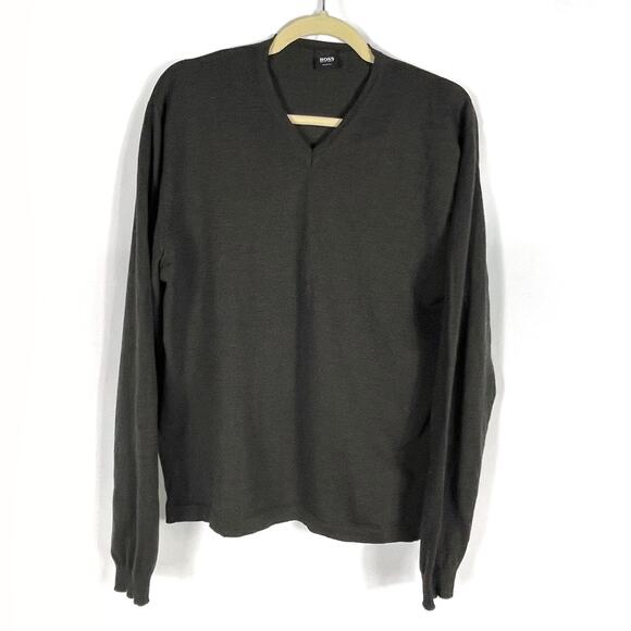 Hugo Boss Brown Sweater Virgin Wool V-Neck Pullover Long Sleeve‎ Sz XL Men - Picture 1 of 8